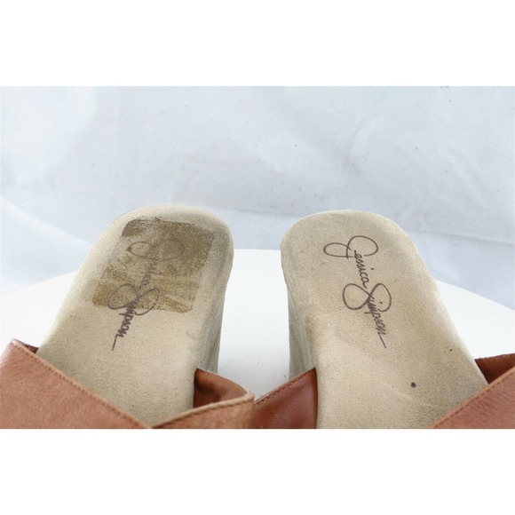 Jessica‎ Simpson Sz 7.5 B Brown Slide Leather Women Sandals - Picture 4 of 8